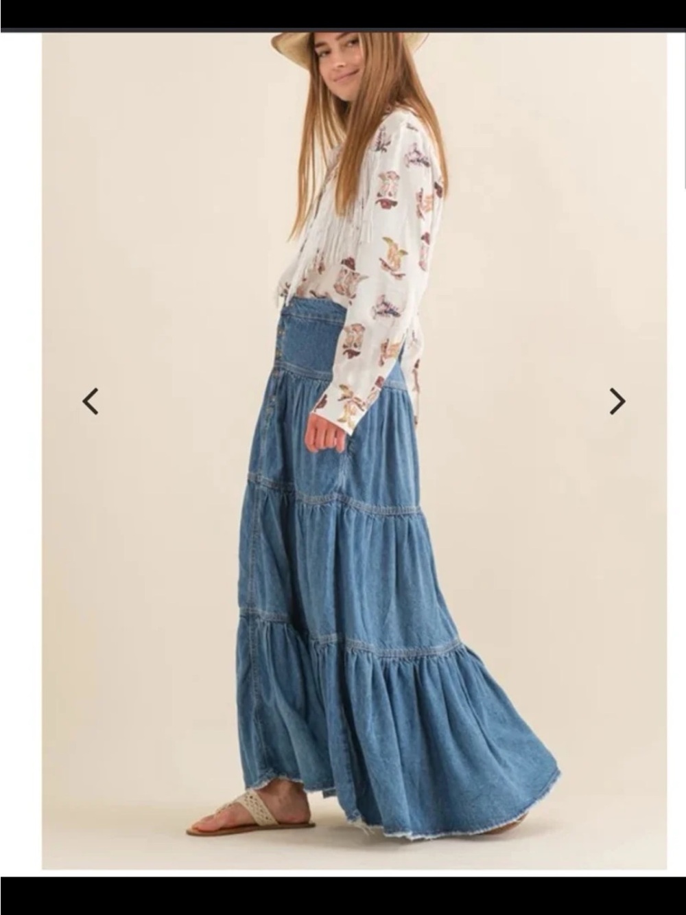 Veveret Ready to Ship Tiered Denim Maxi Skirt size Small - Picture 5 of 12